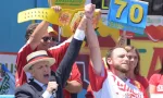 Joey Chestnut at Nathan's Famous Fourth of July Hot Dog Eating Contest ; NEW YORK CITY - JULY 4 2016