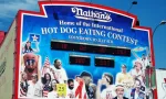Nathan's hot dog eating contest countdown clock at Coney Island^ New York. The original Nathan's still exists on the same site that it did in 1916. BROOKLYN^ NEW YORK