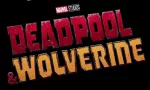 Logo of Deadpool and Wolverine movie on phone screen with movie trailer on the background on TV screen.