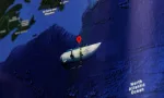 Missing Titanic submarine OceanGate place of disappearance on map. Selective focus on map.