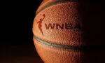 Closeup of a basketball with the WNBA logo and text. Raleigh^ NC - USA - 06-13-2024