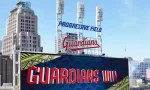 Scoreboard in the outfield at Progressive Field shows the Cleveland Guardians. Cleveland^ OH - June 30^ 2022