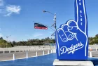 Number 1 hand figure with Go Blue at Dodger Stadium. LOS ANGELES^ CALIFORNIA - 11 FEB 2020