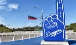 Number 1 hand figure with Go Blue at Dodger Stadium. LOS ANGELES^ CALIFORNIA - 11 FEB 2020