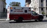 Baltimore City Fire Department ambulance driving through Mount Vernon