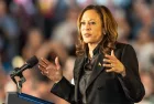 Vice President Kamala Harris speaks on the stage as she cmapaigns for President at Wilkes University McHale Athletic Center in Wilkes-Barre^ PA on September 13^ 2024