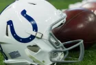 Indianapolis Colts helmet at Lucas Oil Stadium in Indianapolis IN on 9/29/19