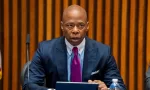 NYC Mayor Eric Adams speaks during a briefing with police brass at One Police Plaza on April 3^ 2024 in New York City.