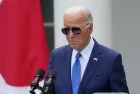 President Biden in the Rose Garden following a bilateral meeting in the White House. Washington DC USA - 4-10-2024