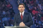 Florida Governor Ron DeSantis speaking at Lynchburg^ Virginia^ on April 14^ 2023.