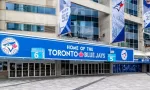 Blue Jays sign at the entrance of Rogers center in Toronto. Toronto^ Canada-July 2^ 2018