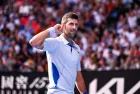 Novak Djokovic of Serbia during the fourth-round match at the Australian Open 2024 Grand Slam tennis tournament on January 23^ 2024 at Melbourne Park in Melbourne^ Australia.