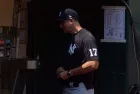 New York Yankees Manager Aaron Boone #17 before a game against the Oakland Athletics. Oakland^ California - August 28^ 2021