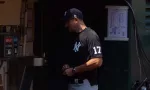 New York Yankees Manager Aaron Boone #17 before a game against the Oakland Athletics. Oakland^ California - August 28^ 2021