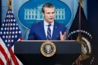 Pete Hegseth^ Defense Secretary^ speaks at a White House press briefing after a Black Hawk helicopter collided with American Airlines flight 5342 by DCA airport WASHINGTON – January 30 2025