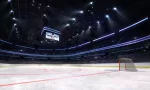 empty ice hockey arena inside playground view illuminated by spotlights^ hockey and skating stadium indoor 3D render illustration background^ my own design