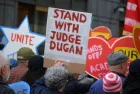 Sign in support of Milwaukee Judge Hannah Dugan at a May Day march for workers' rights in Lower Manhattan. NEW YORK^ NEW YORK USA - May 1^ 2025