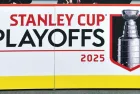 'Stanley Cup Playoffs 2025' Cutout display at the Canadian Tire Centre to allow fans to take pictures. Kanata^ Canada - April 30^ 2025