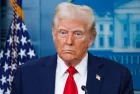 President Donald Trump speaks at a White House press briefing after a Black Hawk helicopter collided with American Airlines flight 5342 by DCA airport WASHINGTON – January 30 2025