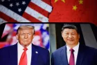 Photos of U.S. President Donald Trump and President of the People's Republic of China Xi Jinping appear on a smartphone screen. 11.04.2025. New York^ USA.