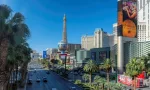 Las Vegas Strip as seen at sunset on May 7^ 2024 in Las Vegas^ Nevada. The Strip is home to the largest hotels and casinos in the world.