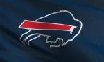 Buffalo Bill flag blowing in the wind. 3D rendering illustration of waving sign