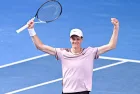 Jannik Sinner of Italy wins over Novak Djokovic of Serbia during the Australian Open AO 2024 Grand Slam tennis tournament on January 26^ 2024 at Melbourne Park in Melbourne^ Australia.