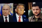 Images of US President Donald Trump^ Volodymyr Zelenskyy and Vladimir Putin side by side