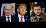 Images of US President Donald Trump^ Volodymyr Zelenskyy and Vladimir Putin side by side