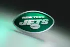 New York Jets logo on dark background with shiny details. 3D render.