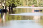 Cars submerged underwater in the aftermath of Hurricane Ida. New Brunswick^ New Jersey - September 2^ 2021