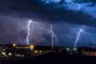 Four lightning bolt strike during a thunderstorm on Long Beach Island^ NJ.