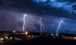 Four lightning bolt strike during a thunderstorm on Long Beach Island^ NJ.