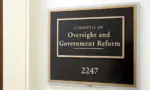 A sign at the entrance to a House Oversight Committee hearing room in Washington^ DC on July 18^ 2017. The House of Representatives is the lower chamber of the US Congress.