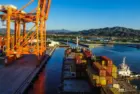 Container vessel approaching the berth Manzanillo^ Mexico - November 1 2015