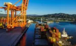 Container vessel approaching the berth Manzanillo^ Mexico - November 1 2015