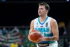 Luka Dončić in action at FIBA Olympic qualifying tournament 2020. KAUNAS^ LITHUANIA - July 1^ 2021.