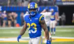 Los Angeles Rams running back Kyren Williams #23 warms up prior to an NFL football game against the Green Bay Packers at SoFi Stadium^ Sunday^ Oct. 6^ 2024^ in Inglewood^ Calif.