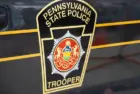 The Pennsylvania State Police Trooper emblem^ on display at the annual PA Farm Show. Harrisburg^ PA / USA - January 8^ 2020