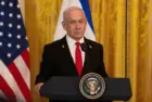 Israeli Prime Minister Benjamin Netanyahu at news conference in the East Room of the White House. WASHINGTON D.C.^ USA - FEBRUARY 4^ 2025
