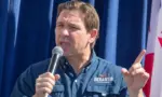 Florida Republican Governor and presidential candidate Ron DeSantis greets supporters at the Iowa State Fair fair side chats in Des Moines^ Iowa. Des Moines^ Iowa^ USA - August 12^ 2023