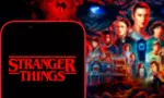 phone 11 pro with the Stranger Things logo. Stranger Things is an American web series of suspense and science.