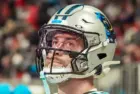Carolina Panthers wide receiver Adam Thielen (19) on the sidelines against the Atlanta Falcons on January 5^ 2025 at Mercedes-Benz Stadium.
