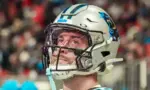 Carolina Panthers wide receiver Adam Thielen (19) on the sidelines against the Atlanta Falcons on January 5^ 2025 at Mercedes-Benz Stadium.