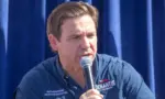 Florida Governor Ron DeSantis greets supporters at the Iowa State Fair fair side chats in Des Moines^ Iowa. Des Moines^ Iowa^ USA - August 12^ 2023