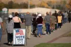 : Voters in the State of Nevada go to the polls on Election Day 2020. Washoe County^ Nevada is the battleground county in the battleground^ swing state. Sparks^ Nevada / USA - November 4 2020