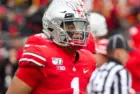 Justin Fields #1 - NCAA Division 1 Football University of Maryland Terrapins Vs. Ohio State Buckeyes on November 11th 2019 at the Ohio State Stadium in Columbus^ Ohio USA