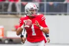 Justin Fields #1 - NCAA Division 1 Football University of Maryland Terrapins Vs. Ohio State Buckeyes on November 11th 2019 at the Ohio State Stadium in Columbus^ Ohio USA