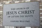 Welcome sign outside the entrance of The Church of Jesus Christ of Latter-day Saints saying 'visitors welcome'. Prescott Valley^ Arizona^ United States - March 28 2020