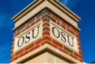 OSU Lettering on brick column on the Oklahoma State University Campus Stillwater^ OK - October 21^ 2022